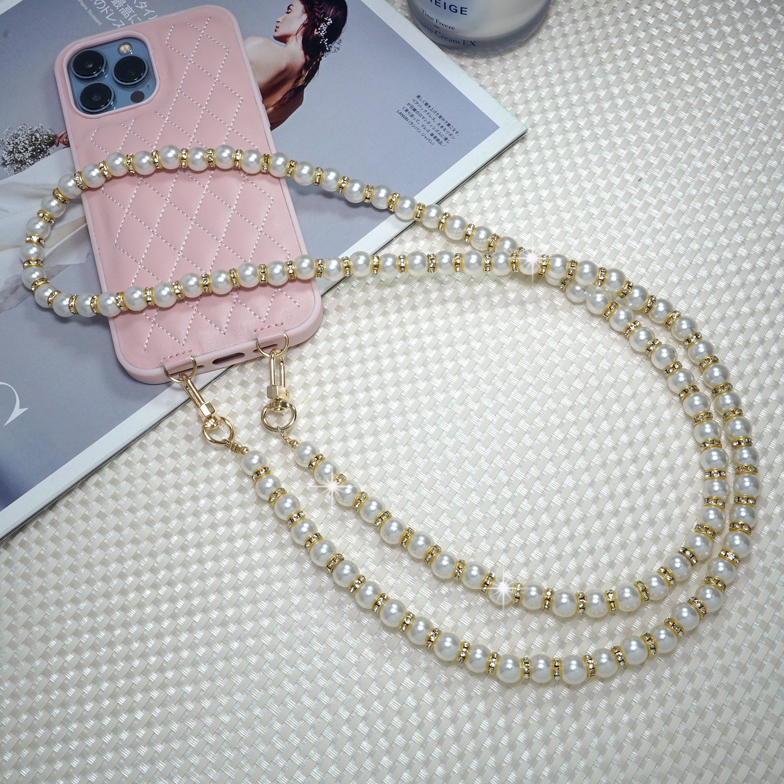 Pearl + Rhinestone Crossbody Lanyard.