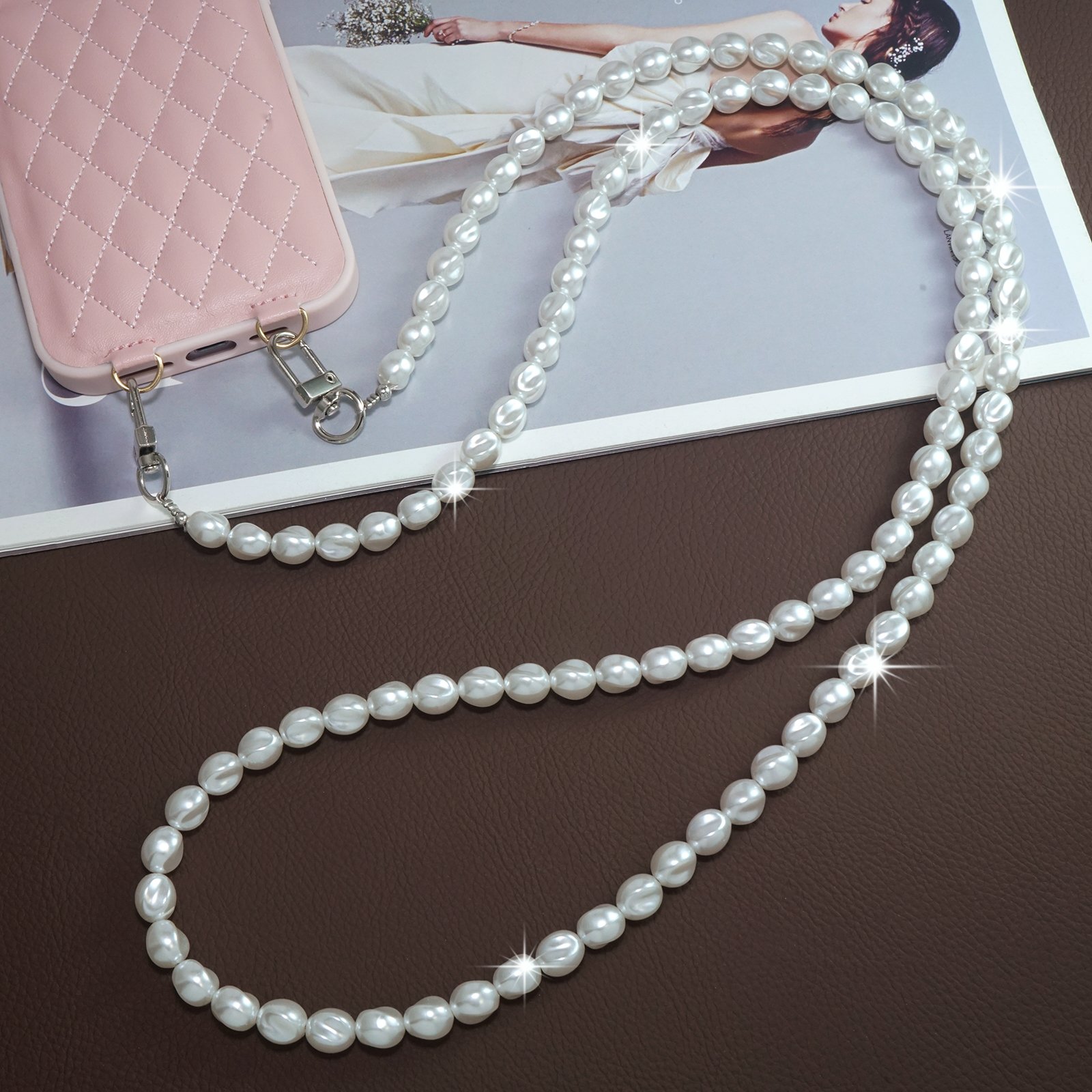 pearl beaded crossbody lanyard chain