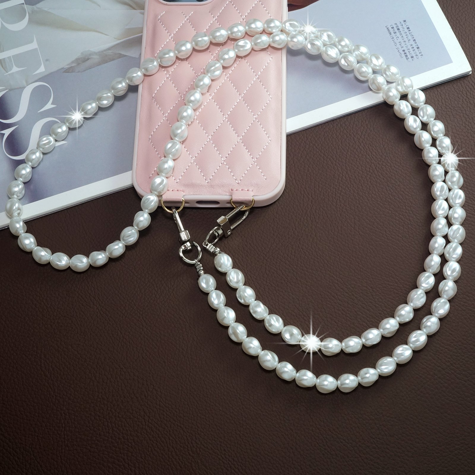 pearl beaded crossbody lanyard chain