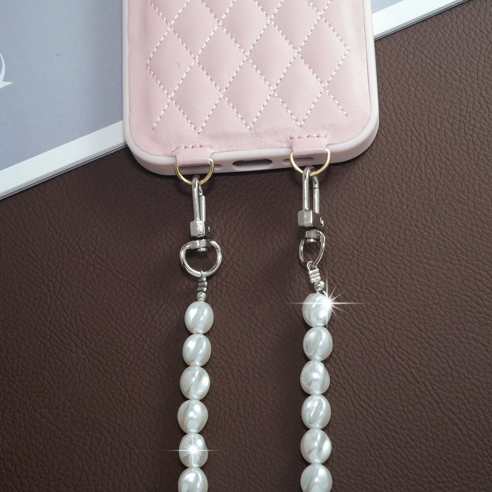 pearl beaded crossbody lanyard chain