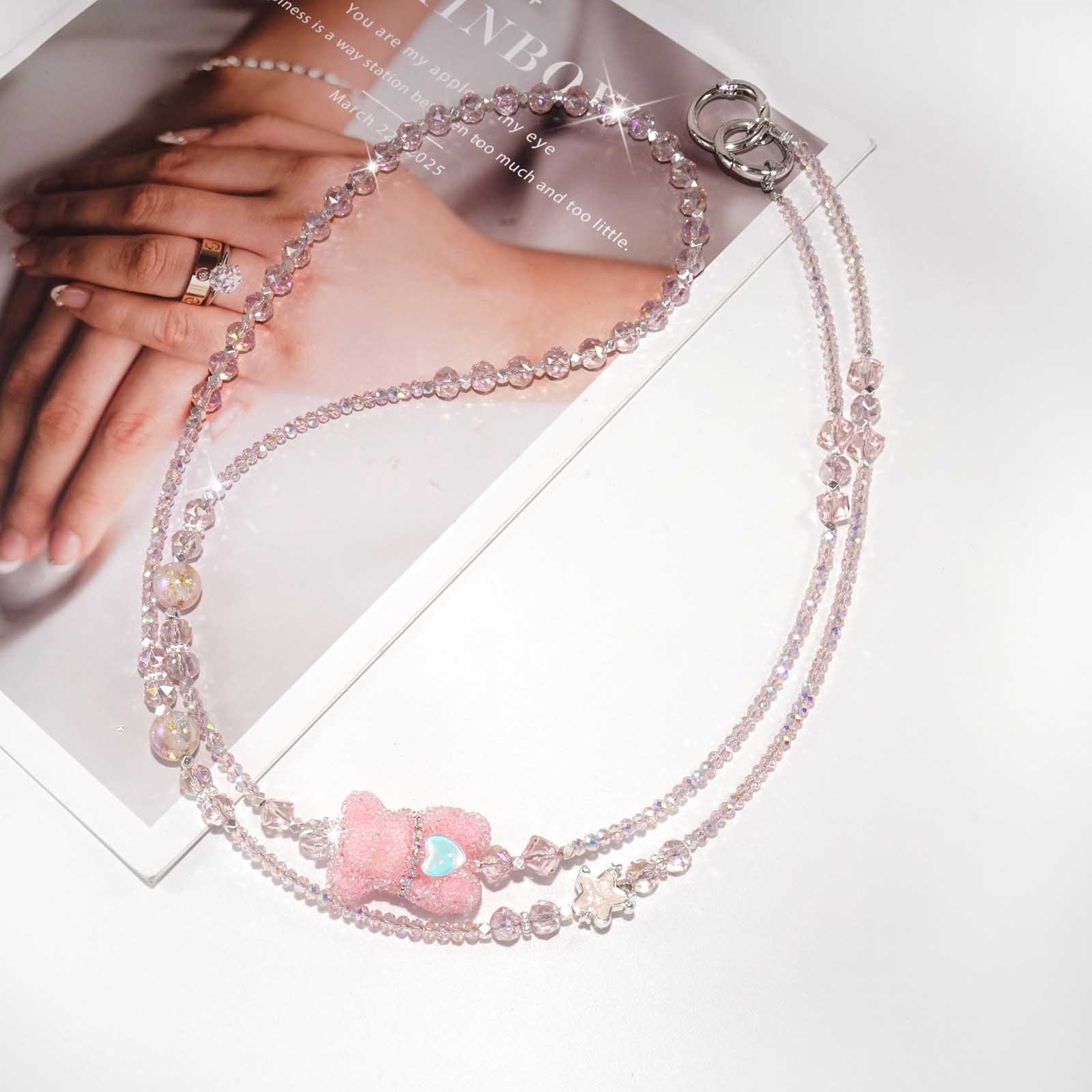 crystal beaded phone charm lanyard and wrist strap