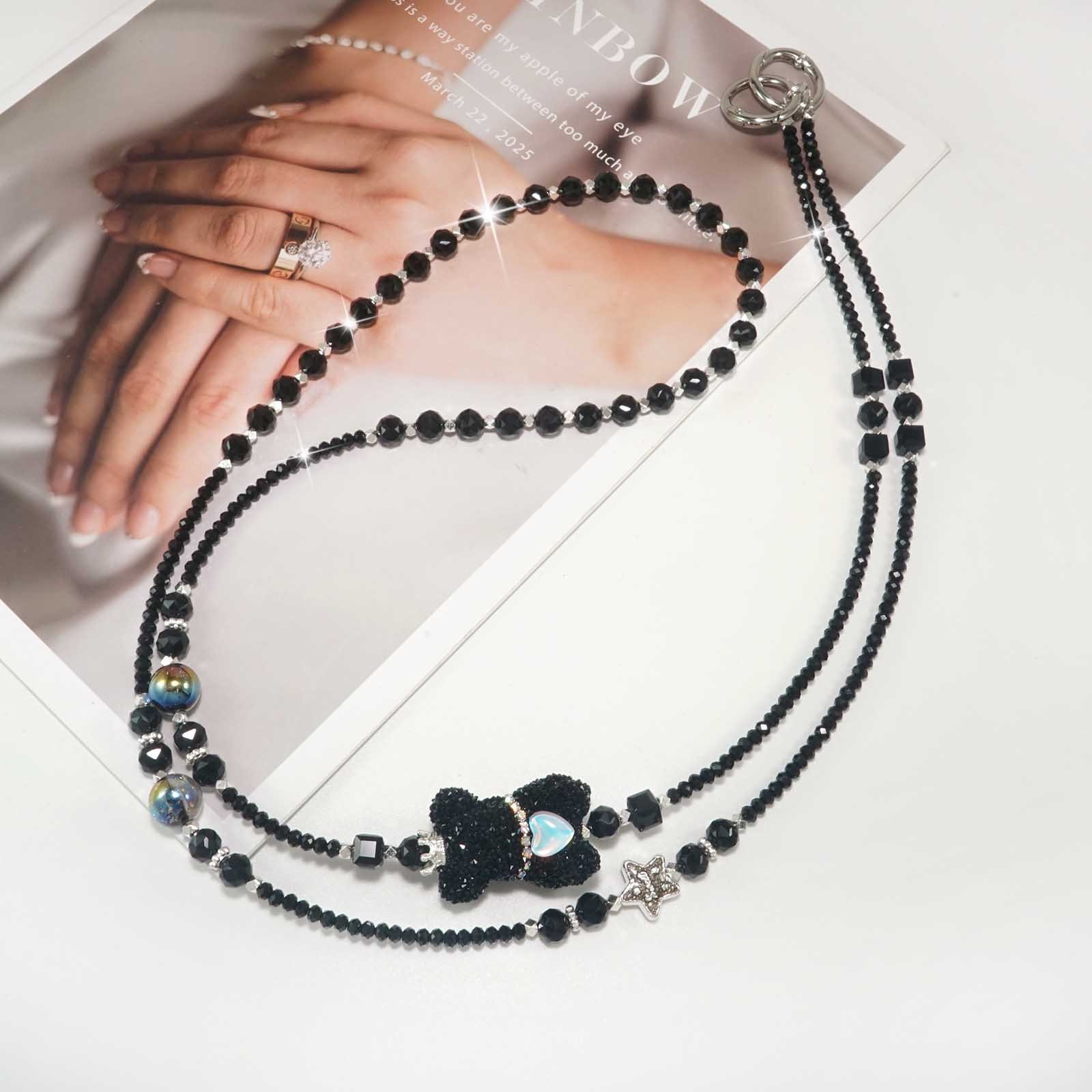 crystal beaded phone charm lanyard and wrist strap
